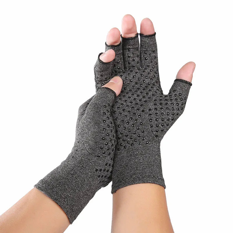 1 Pair Compression Gloves Hand Copper Arthritis Gloves Joint Pain Relief Half Finger Anti-slip Therapy Gloves For Womens Mens