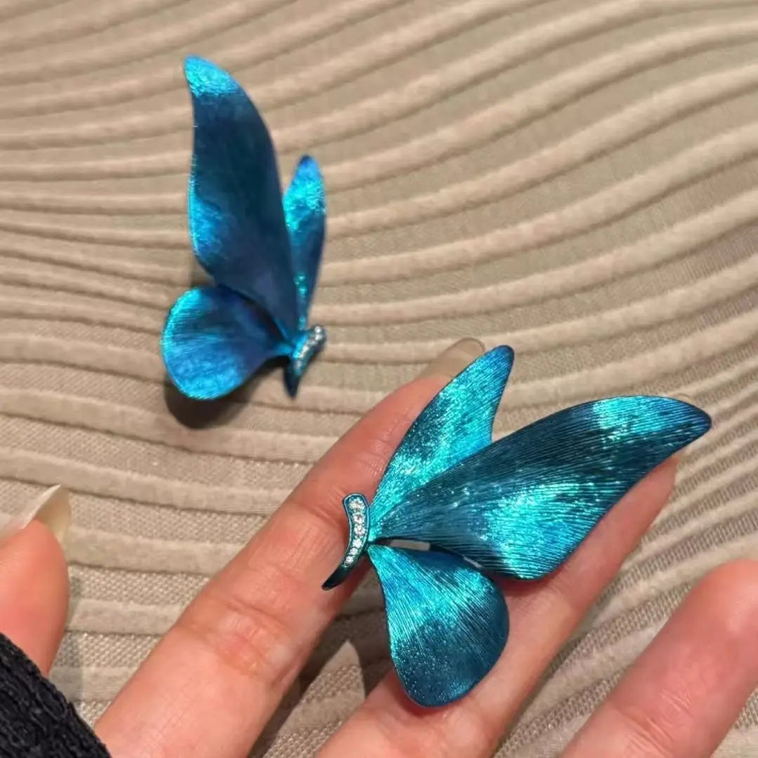 Elegant Blue Butterfly Wing Stud Earrings Vintage Jewelry Gift