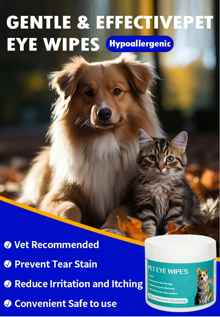 100-Pack Pet Eye Tear Stain Remover Grooming Wipes