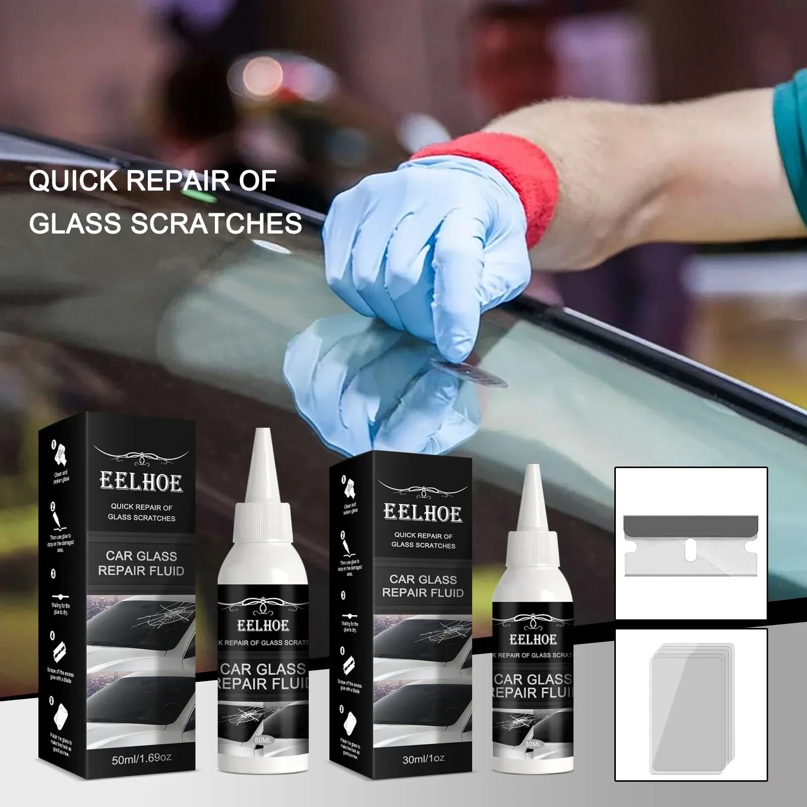 Car Windshield Repair Kit DIY Glue Quick Fix Car Glass Crack Repair Agent Chips Cracks Combined Repair for All Types of Glass