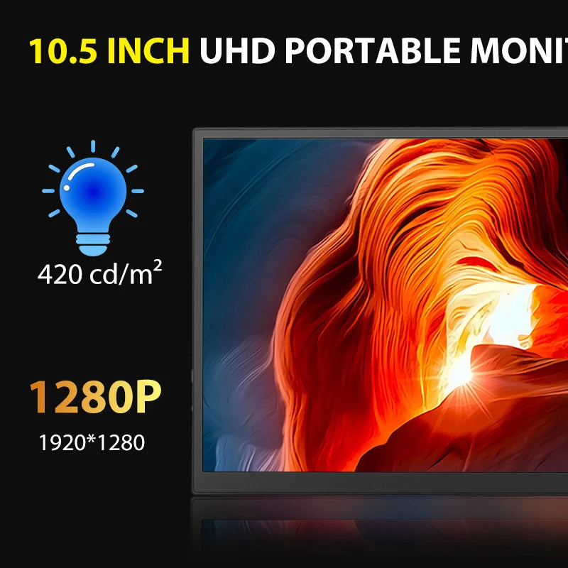 10.5 inch Portable Monitor 1280P 100%SRGB 420cd/m2 With dual speakers Mini HDMI interface For Laptop PC PS4 Game Console