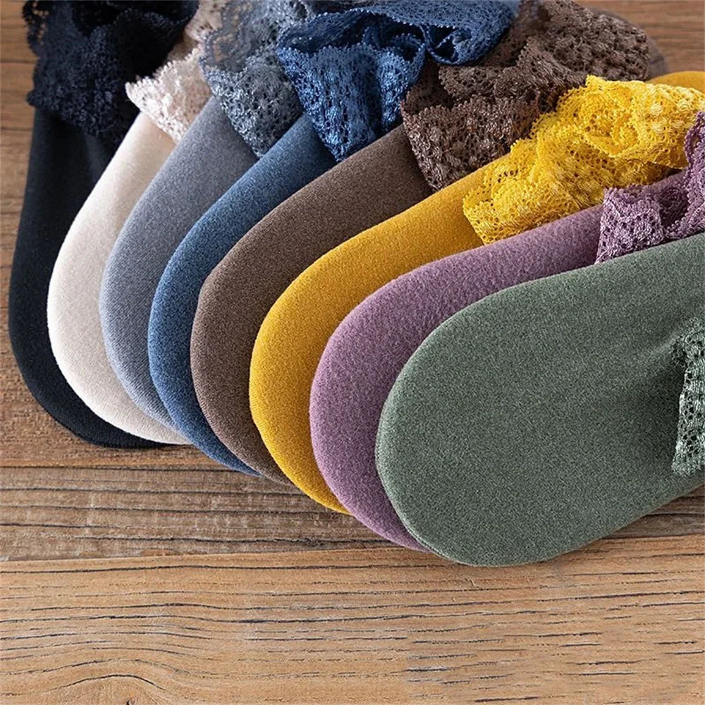 Women's Anti-Slip Thermal Velvet Floor Socks with Lace