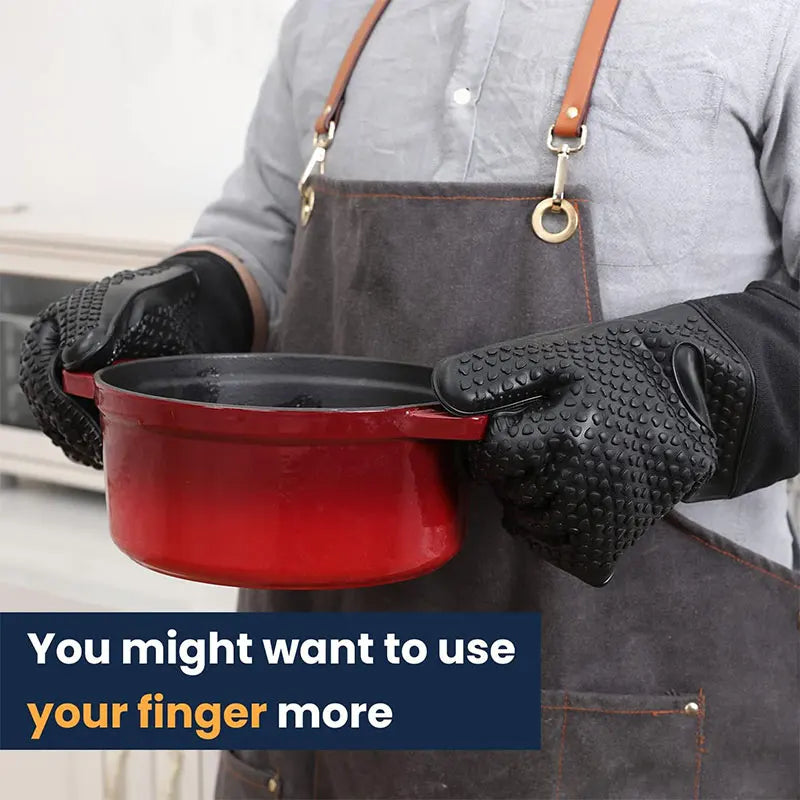 Extra Long Heat Resistant Silicone Oven Mitts with Quilted Liner