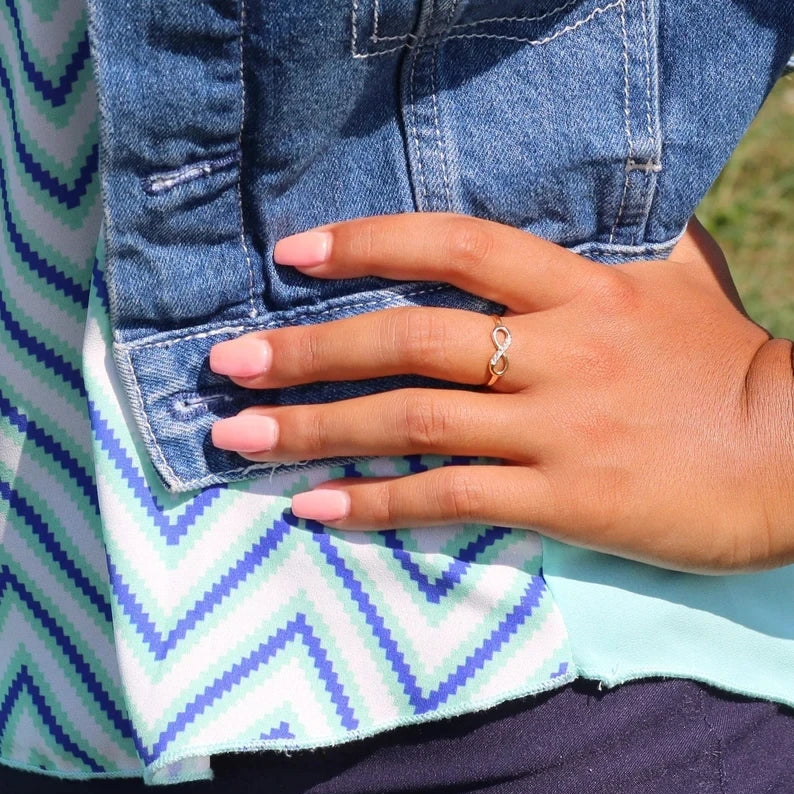 Dainty Infinity Promise Ring Gold / Silver Style CZ Eternal Band