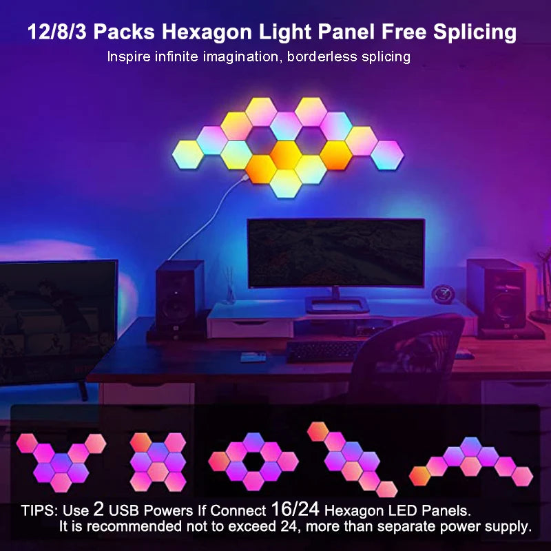 Luz Hexagonal LED RGB Bluetooth Interior Controlo Remoto APP Candeeiro de Cabeceira Decoração de Quarto Sala de Jogos de Computador