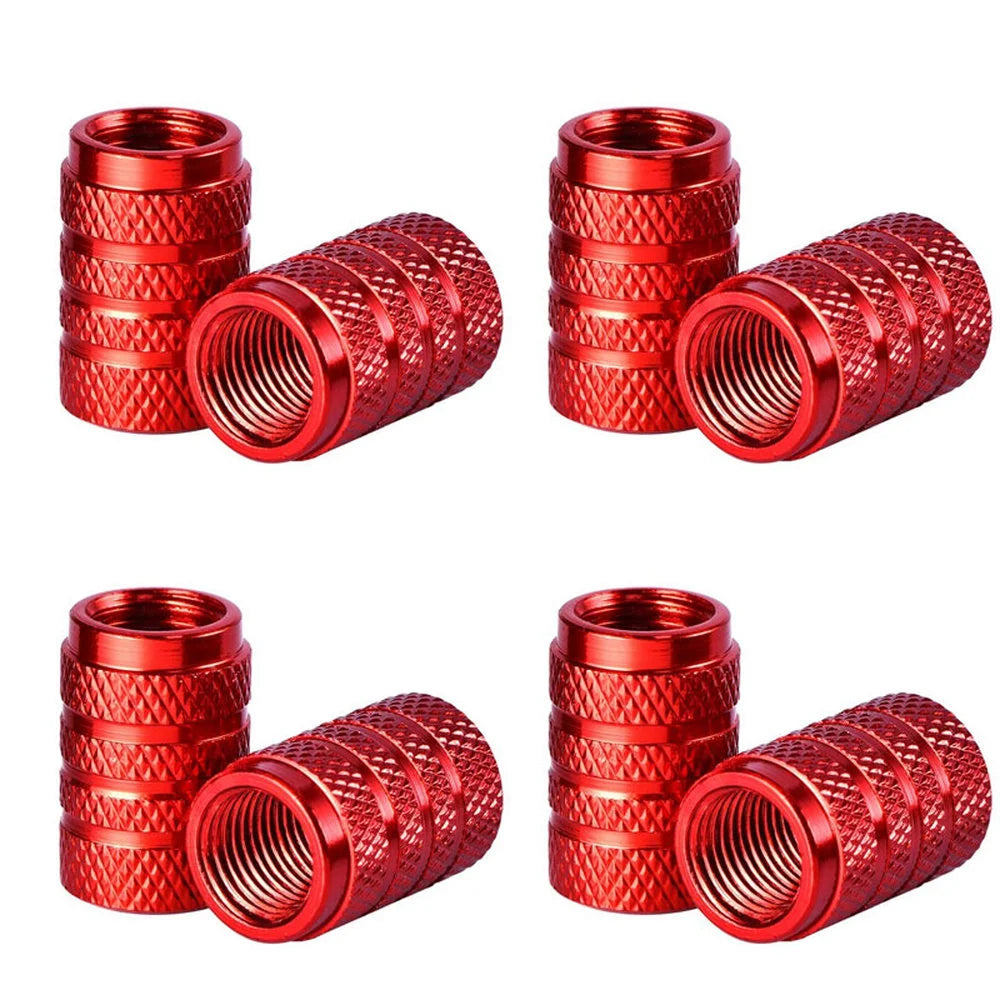4pcs Knurling Style Tire Valve Caps Aluminum Silver Car Bike Wheel Stem Air Valve Caps Tire Pressure Cap Accessory