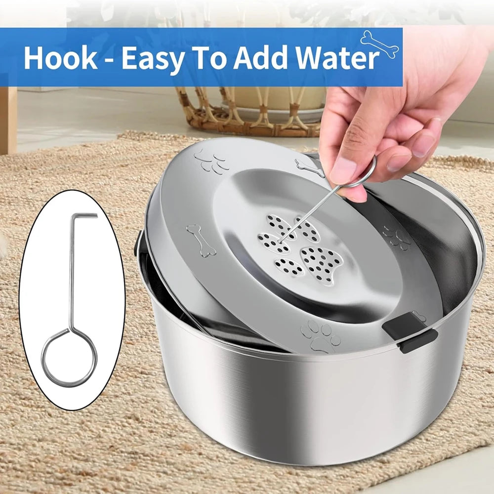 3L Stainless Steel No-Spill Slow Drinking Dog Water Bowl