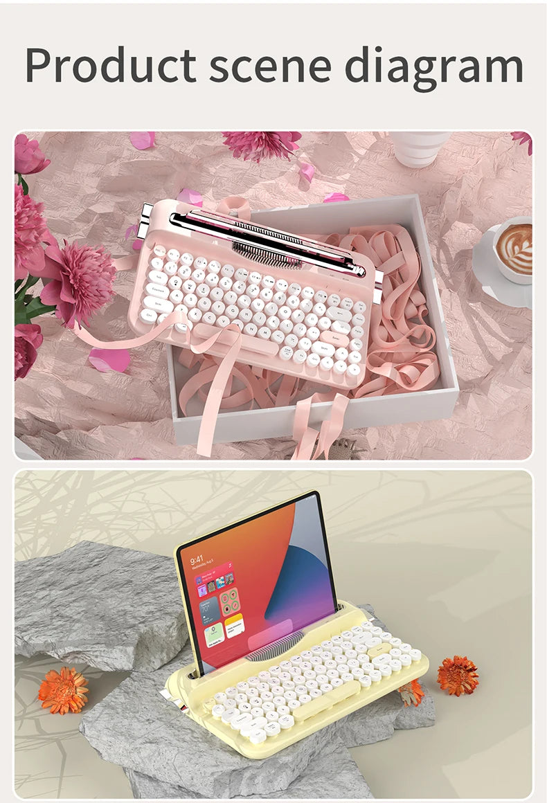 AJAZZ AF84 Wireless BT Portable Keyboard-Retro Punk Typewriter Mechanical Keyboard-Wireless BT Dual-Mode Office Keyboard