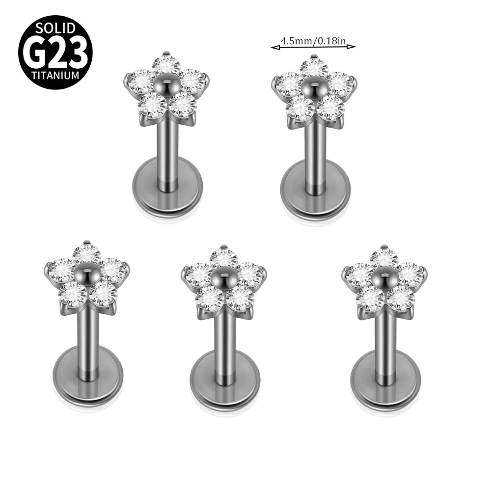 F-136 Implant Titanium Flower Zirconia 16G Labret Helix Piercing