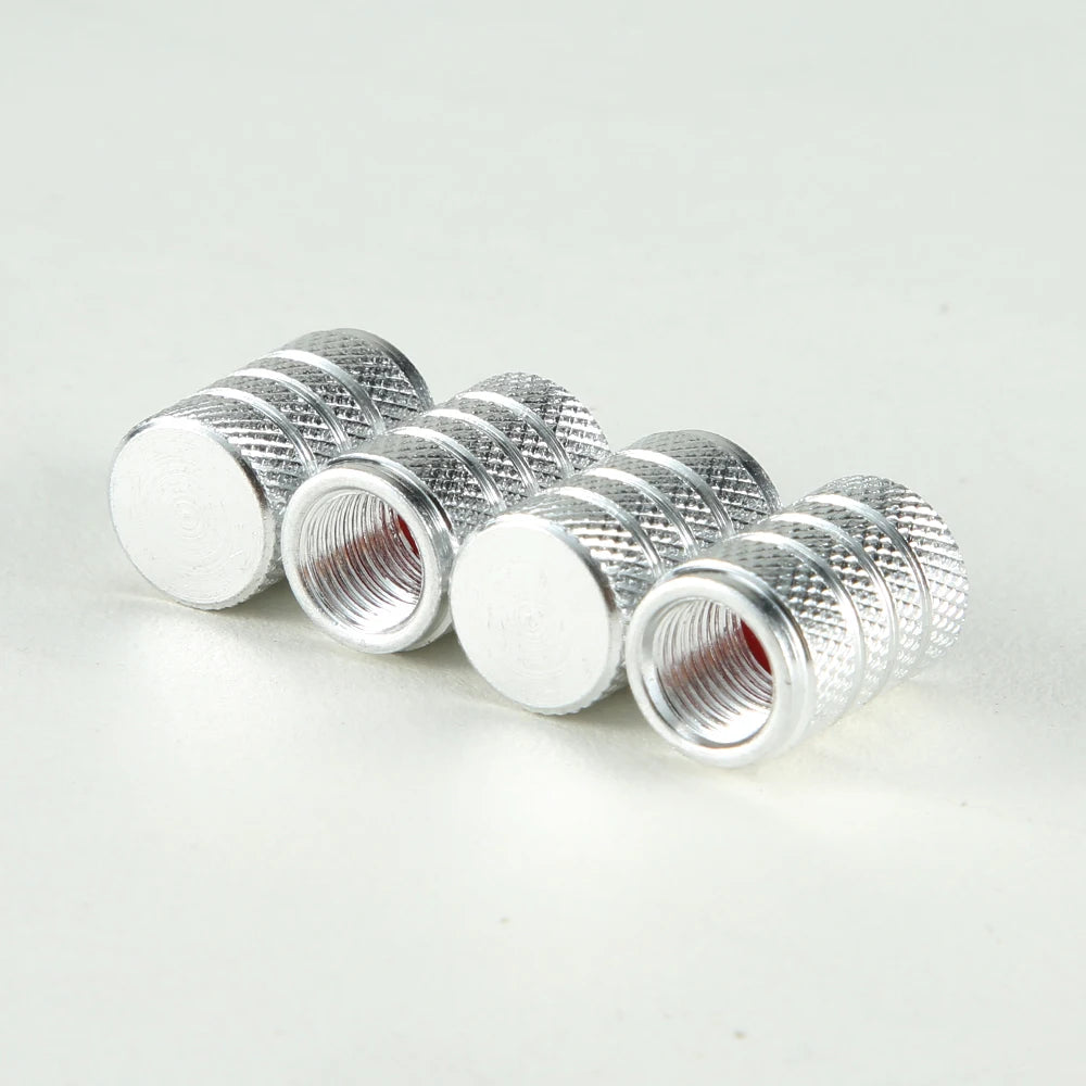 4pcs Knurling Style Tire Valve Caps Aluminum Silver Car Bike Wheel Stem Air Valve Caps Tire Pressure Cap Accessory