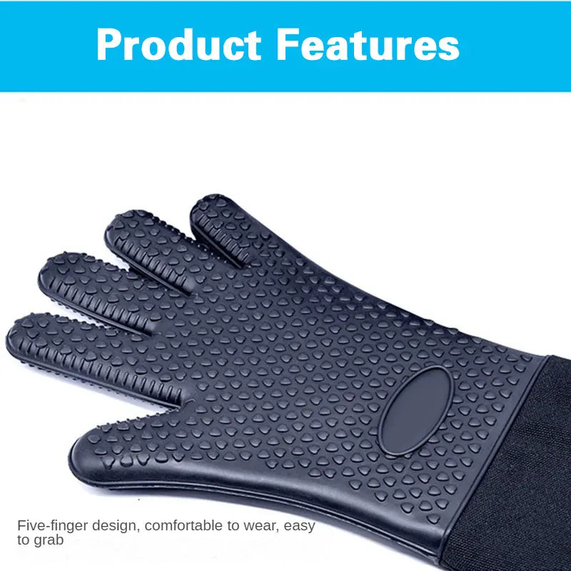 Extra Long Heat Resistant Silicone Oven Mitts with Quilted Liner
