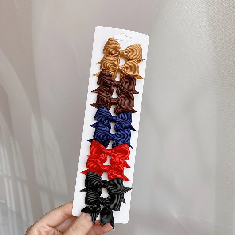 Conjunto de 10 Ganchos de Cabelo de Laço de Cor Sólida para Meninas Bebés, Fitas de Cabelo Artesanais com Laço, Mini Molas de Cabelo, Acessórios de Cabelo