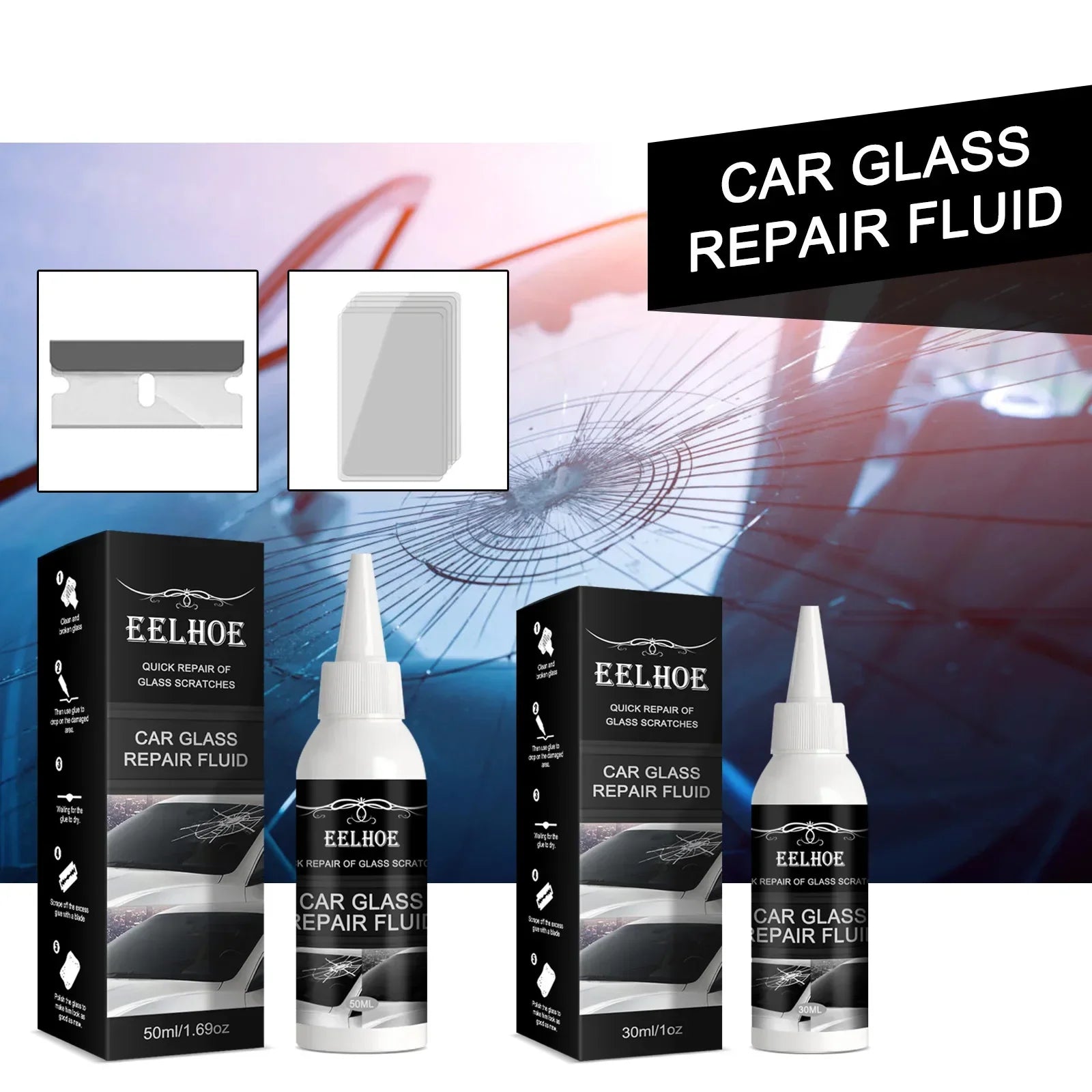 Car Windshield Repair Kit DIY Glue Quick Fix Car Glass Crack Repair Agent Chips Cracks Combined Repair for All Types of Glass