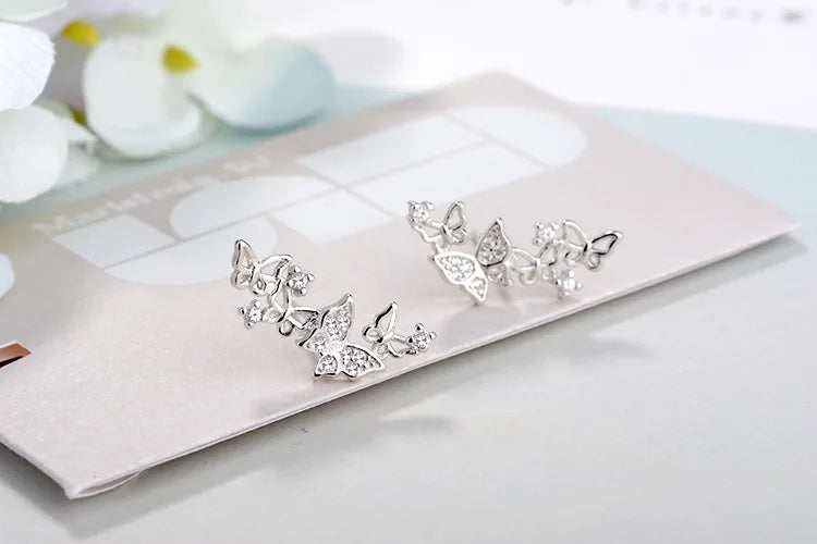 Luxury 925 Sterling Silver Butterfly Zircon Stud Earrings
