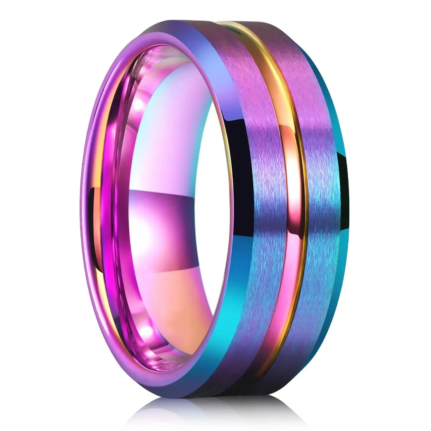 8mm Brushed Stainless Steel Step Edge Ring Multi-Color Collection