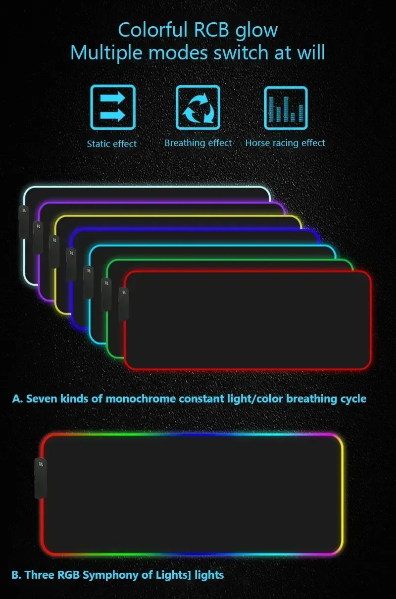 400x900 World Of Warcraft LED Backlight Gaming Mousepad HD Printing RGB Mouse Pad Non-Slip Rubber Deskmats Keyboard Desk Mat XXL