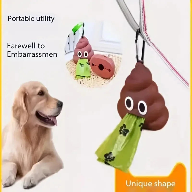 Portable Poop-Shaped Pet Waste Bag Dispenser with Leash Clip