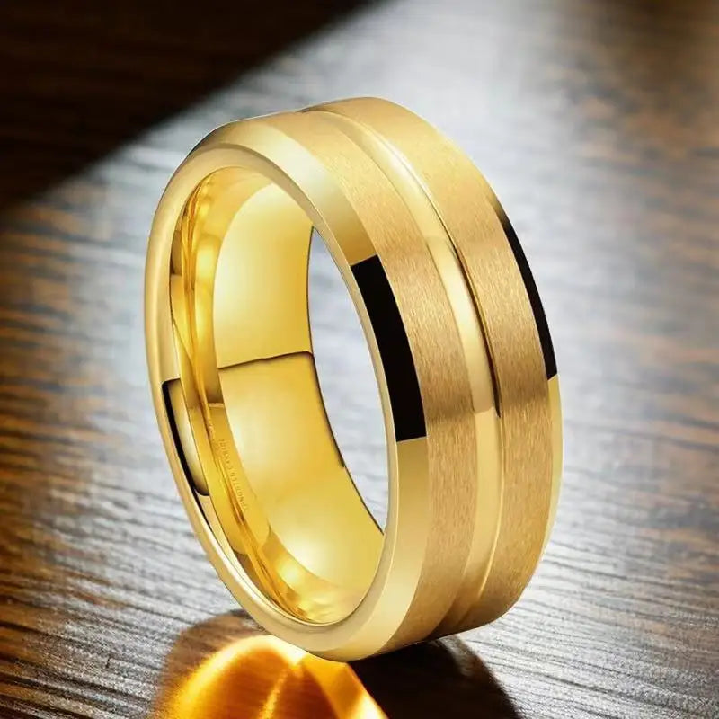 Fashion 8mm Men's Black Tungsten Wedding Band Rings Black Groove Beveled Edge Engagement Ring for Men's Valentine Gifts Jewelry