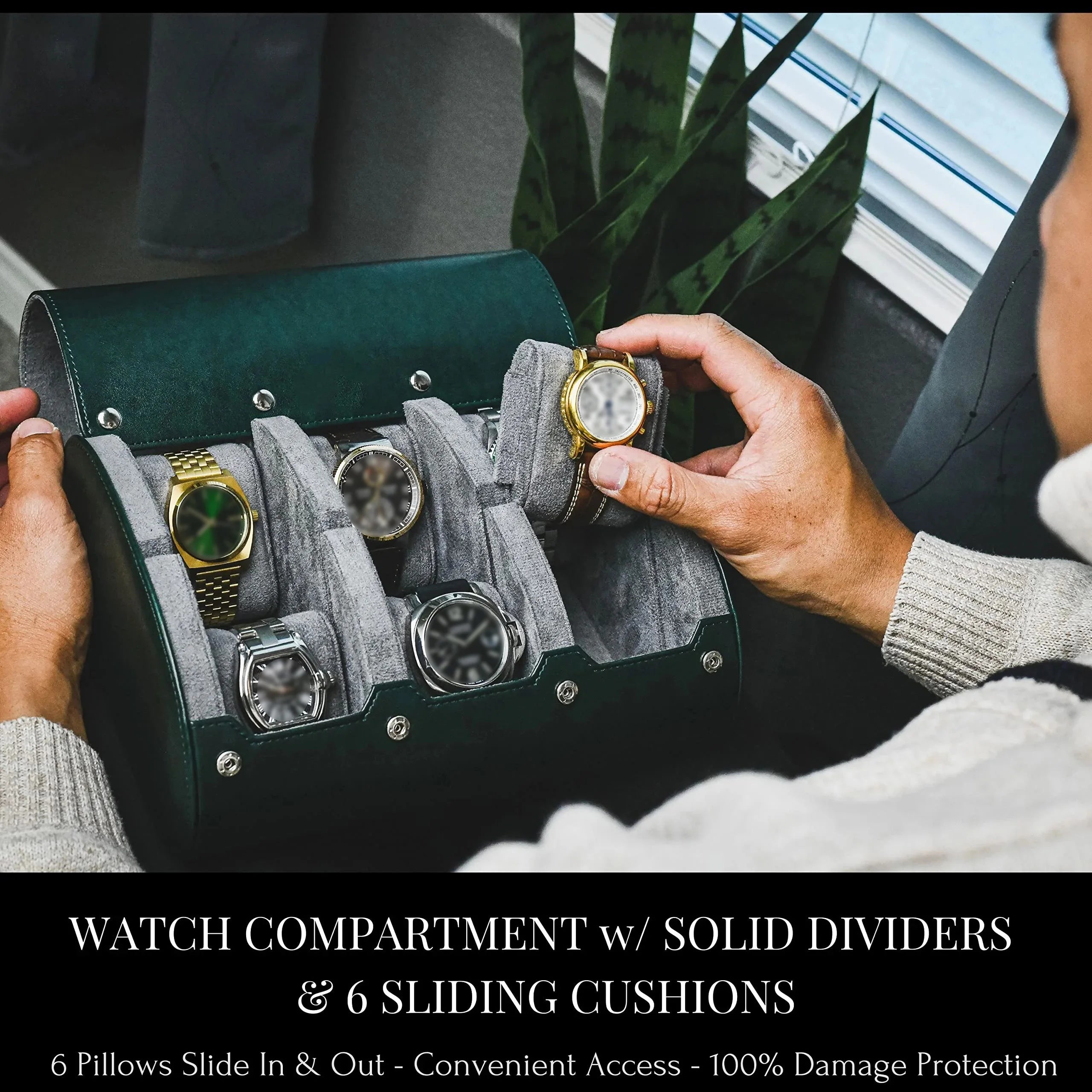 6 Slot Watch Case Storage Box for Men,Watch Travel Case Portable Storage Watch Display Holder for Wristwatches and Smart Watches