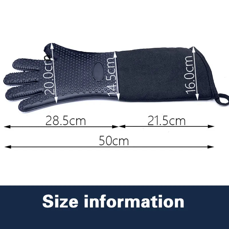 Extra Long Heat Resistant Silicone Oven Mitts with Quilted Liner