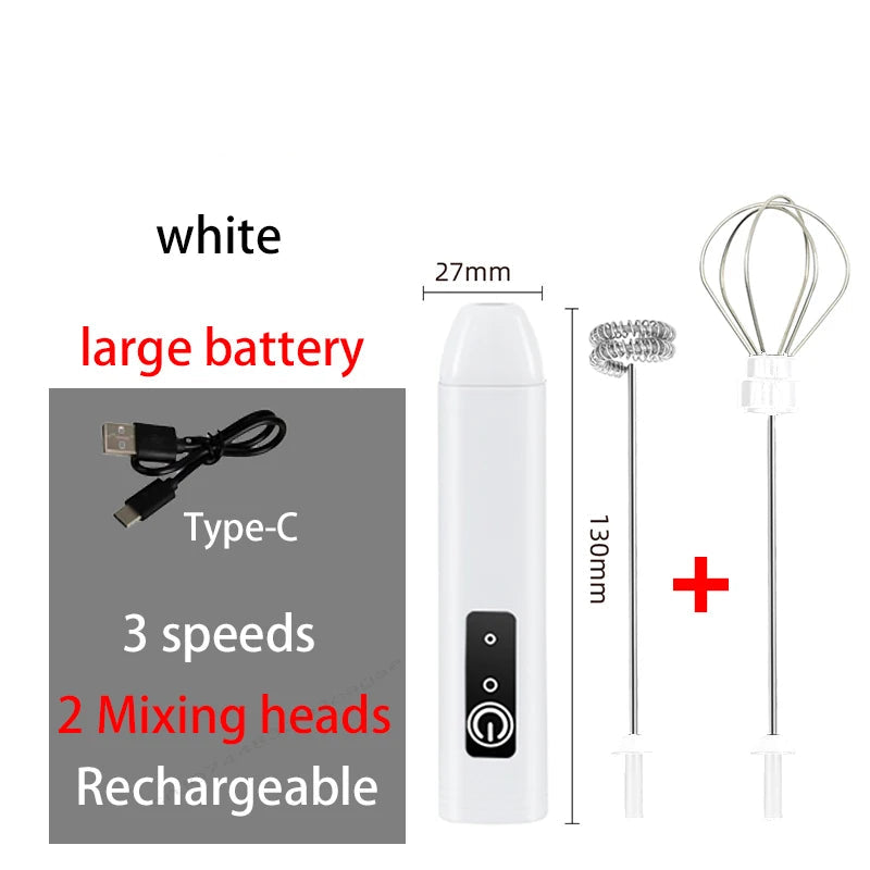 USB Rechargeable 3-Speed Handheld Milk Frother and Whisk