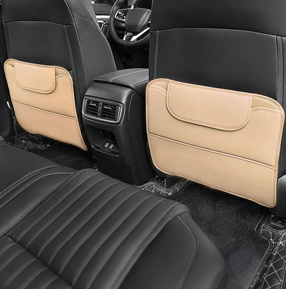 BLALION PU Leather Car Anti-kick Pad Auto Seat Back Organizer Storage Bag Car Backseat Anti Scratch Protector Pads with Cover