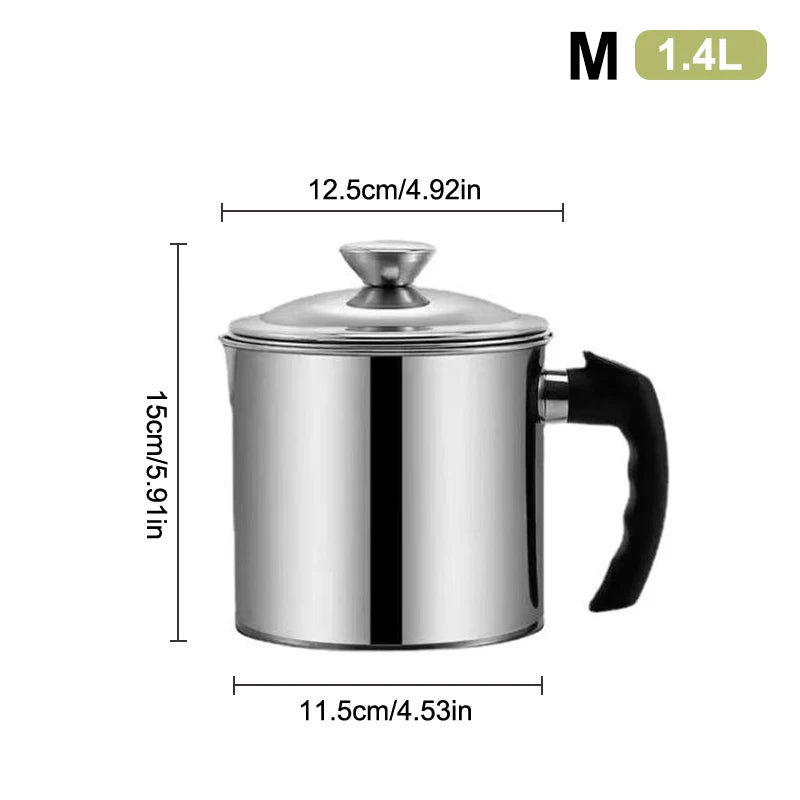 Stainless Steel Oil Filter Pot with Heat-Resistant Handle