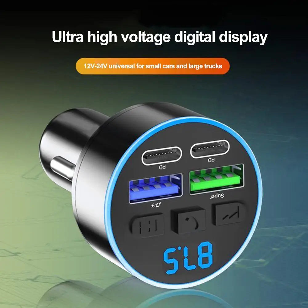 Car Cigarette Lighter Bluetooth 5.0 Car FM Transmitter PD Type-C Dual USB Ambient Player Car MP3 Charger Smartphone Charge