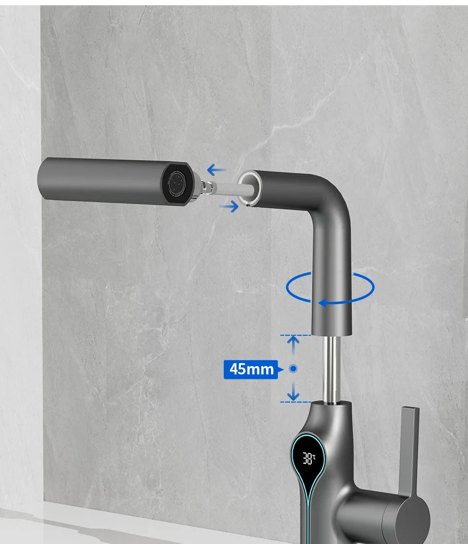 Digital Waterfall Basin Tap with LED Temperature Display