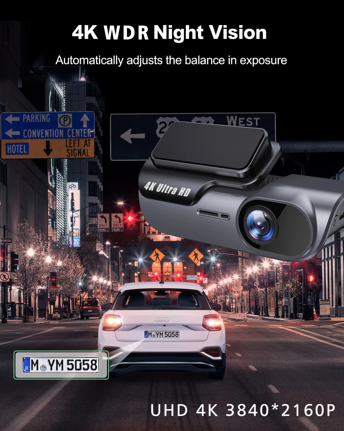 4K 3840*2160P Dash Cam WIFI Car DVR Camera Video Drive Recorder Dashcam Registrar Black Box 24 Hour Monitoring Night Vision