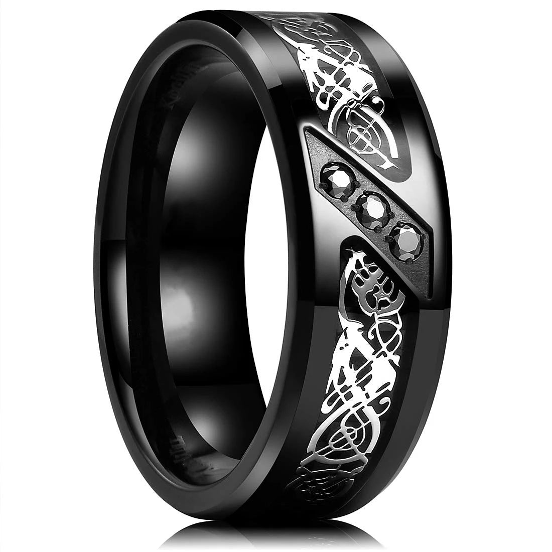 8mm Brushed Stainless Steel Step Edge Ring Multi-Color Collection