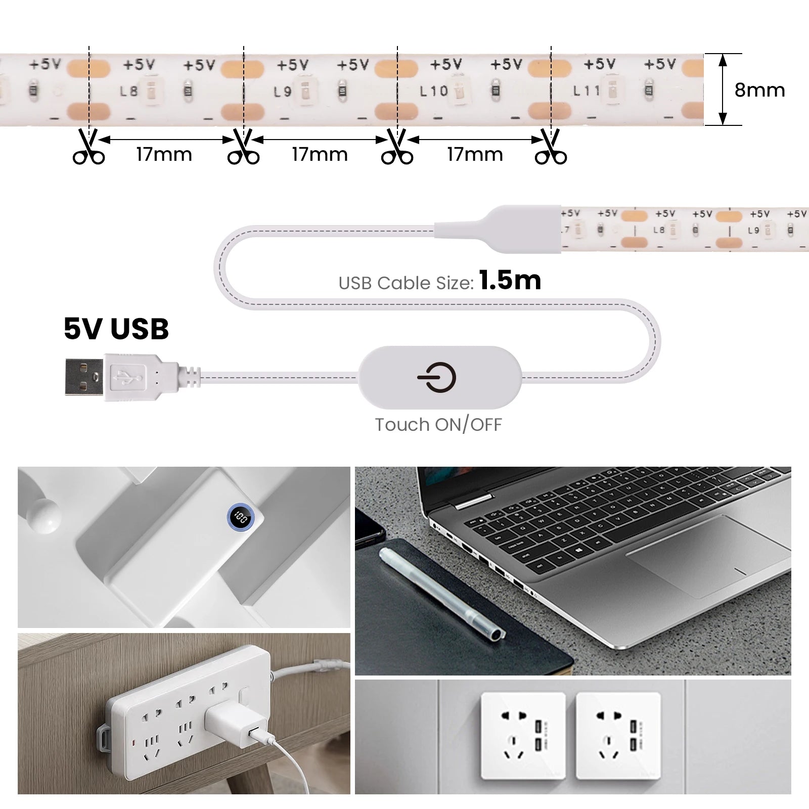 5V USB LED Strip Light Dimmable 2835 SMD Cabinet Night Lighting