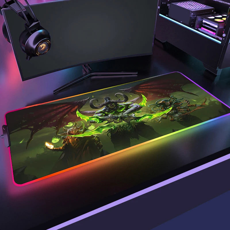 400x900 World Of Warcraft LED Backlight Gaming Mousepad HD Printing RGB Mouse Pad Non-Slip Rubber Deskmats Keyboard Desk Mat XXL
