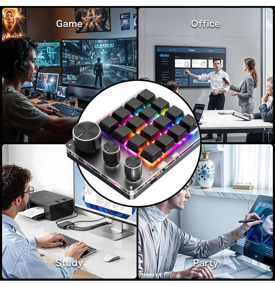 2.4G Customize Bluetooth 3 Modes USB Custom Mechanical Keyboard with Knob Volume Button Knob Programming Macro Gaming 16 Key Key