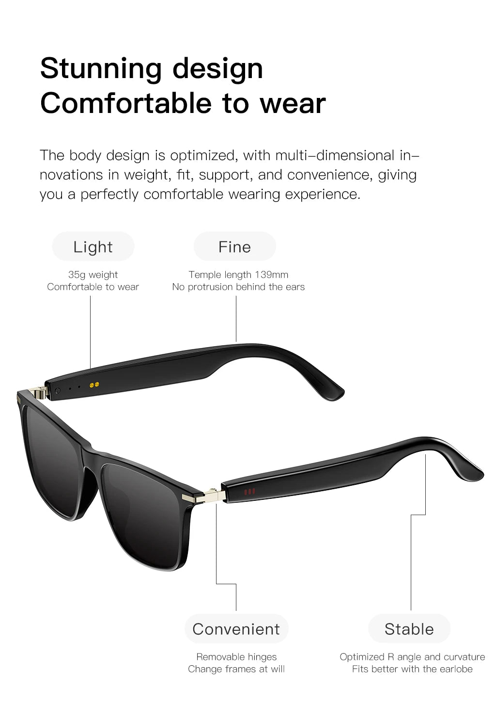 Smart Glasses with AI Translator Bluetooth Glasses Hands-Free Music & Calls Outdoor Sports Headphones for Men and Women