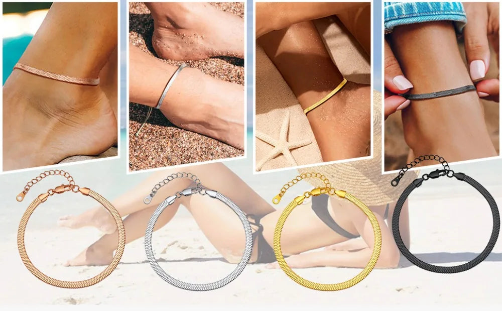 Stainless Steel Multi-Style Anchor and Curb Chain Anklet