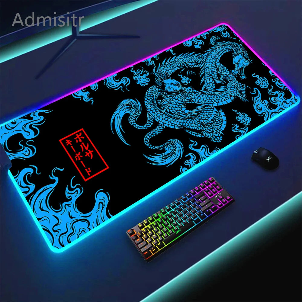 Large Keyboard Mats Fashion Chinese Dragon RGB Gaming Mousepad Big LED Mat PC Deskmat Luminous Mouse Pad Table Rug With Backlit