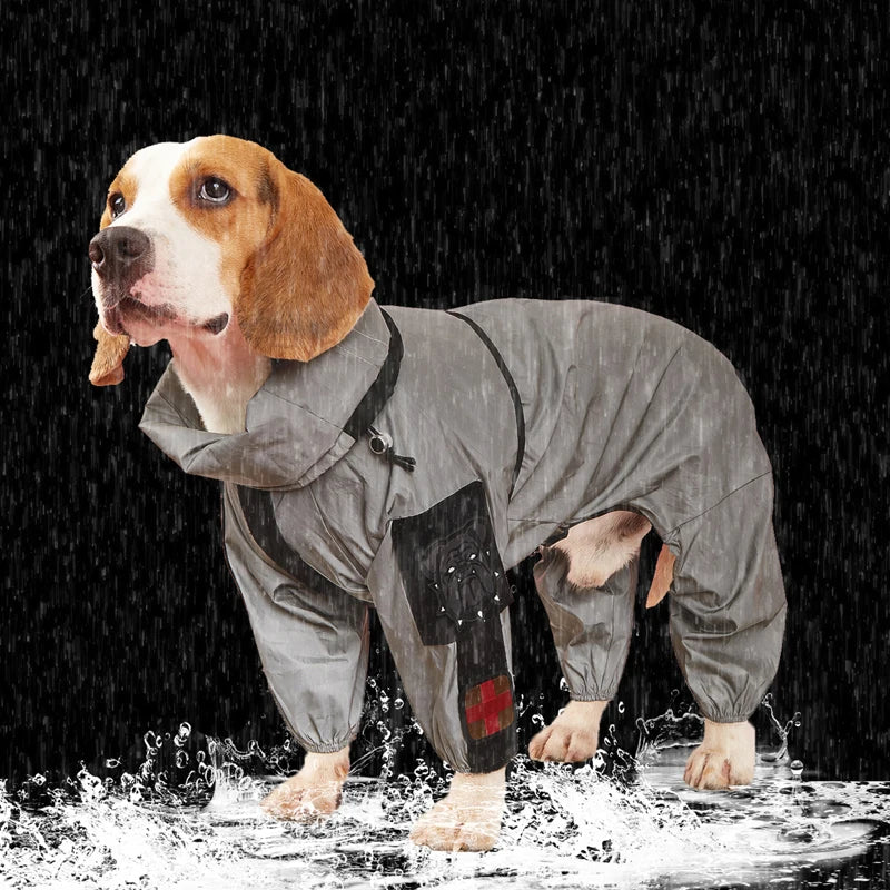 Luxury Reflective Waterproof Dog Raincoat Jumpsuit for Large Dogs