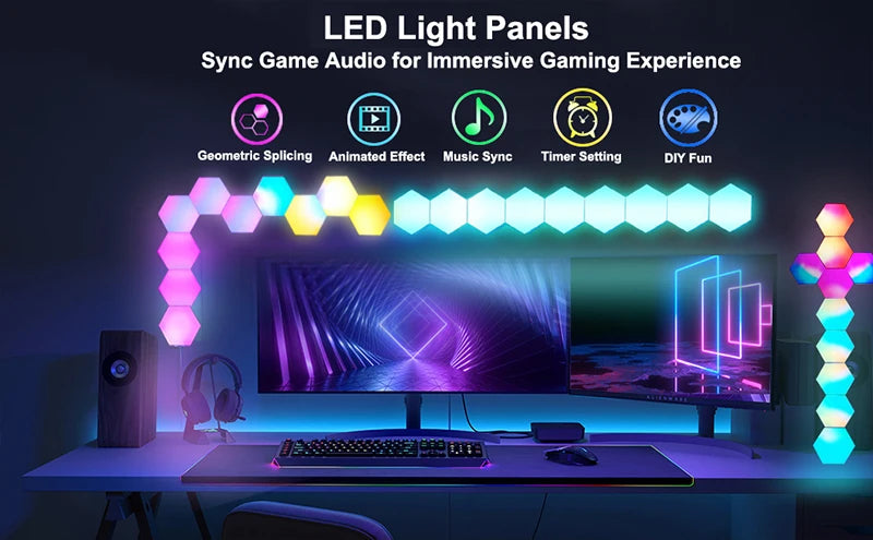 Luz Hexagonal LED RGB Bluetooth Interior Controlo Remoto APP Candeeiro de Cabeceira Decoração de Quarto Sala de Jogos de Computador