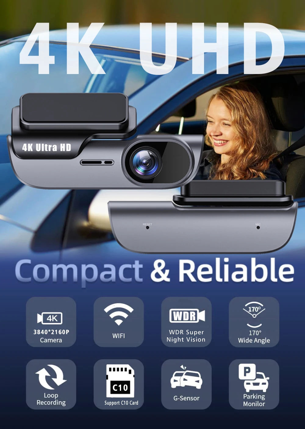 4K 3840*2160P Dash Cam WIFI Car DVR Camera Video Drive Recorder Dashcam Registrar Black Box 24 Hour Monitoring Night Vision