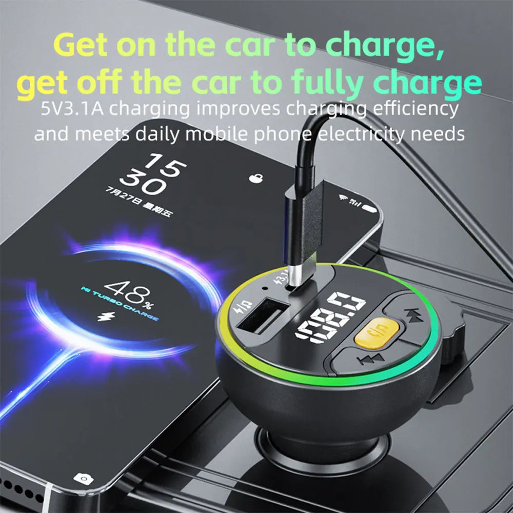 Car FM Transmitter Bluetooth 5.3 Handsfree Wireless Car Kit USB C Car Charger Auto Radio Fm Modulator Mp3 Player Adapter