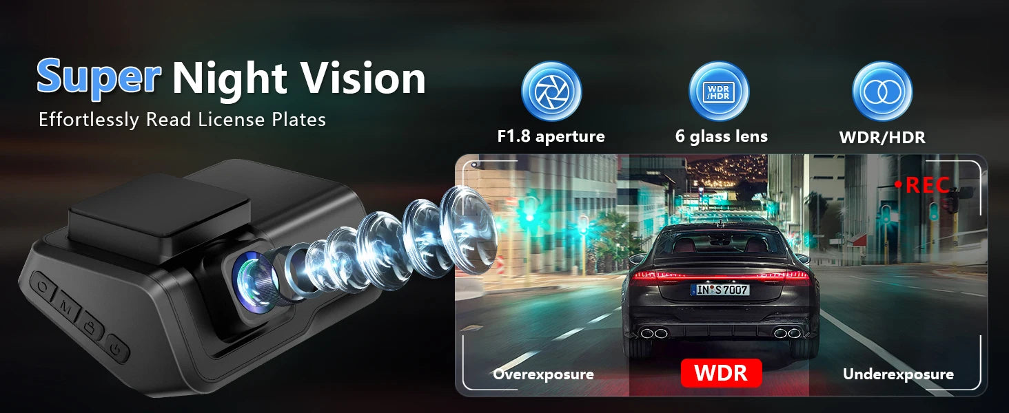 Kocam 4K UHD Dash Cam WiFi Car DVR Front and Rear Dual Lens Auto Car Camera with Night Vision 24H Parking Monitor Black Box