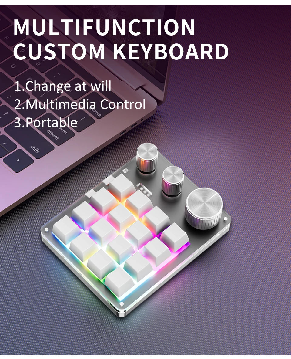 2.4G Customize Bluetooth 3 Modes USB Custom Mechanical Keyboard with Knob Volume Button Knob Programming Macro Gaming 16 Key Key