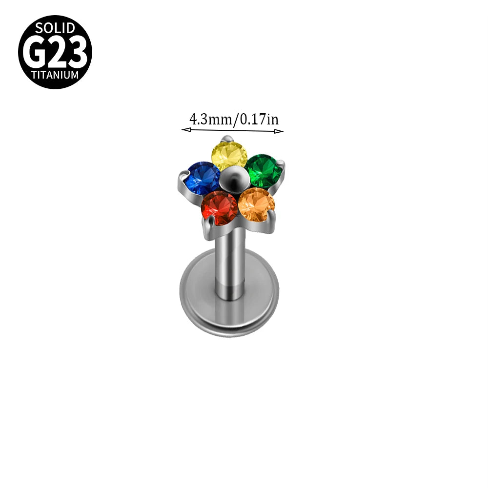 F-136 Implant Titanium Flower Zirconia 16G Labret Helix Piercing