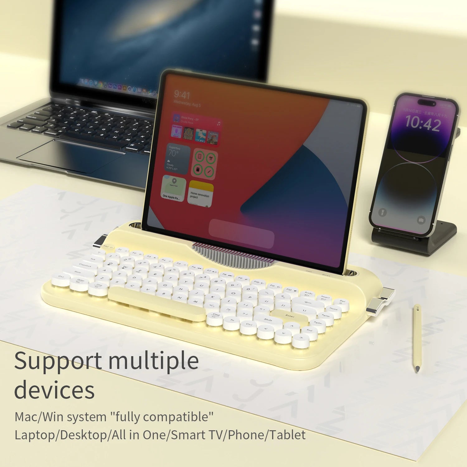 AJAZZ AF84 Wireless BT Portable Keyboard-Retro Punk Typewriter Mechanical Keyboard-Wireless BT Dual-Mode Office Keyboard