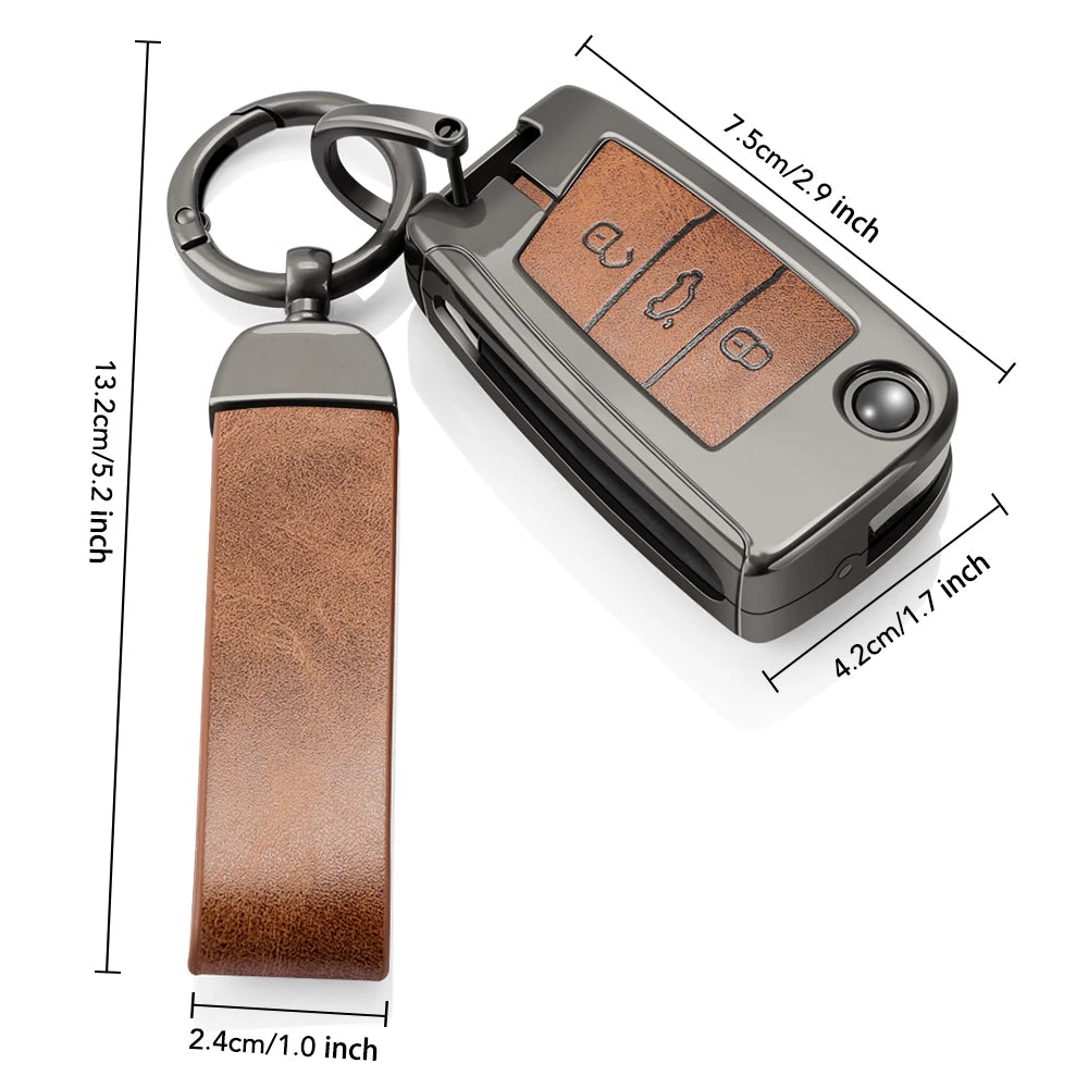 Zinc Alloy + Leather Car Key Case Cover for VW Polo Tiguan Passat Golf Jetta Lavida Golf Tiguan T-roc T-cross for Skoda Octavia