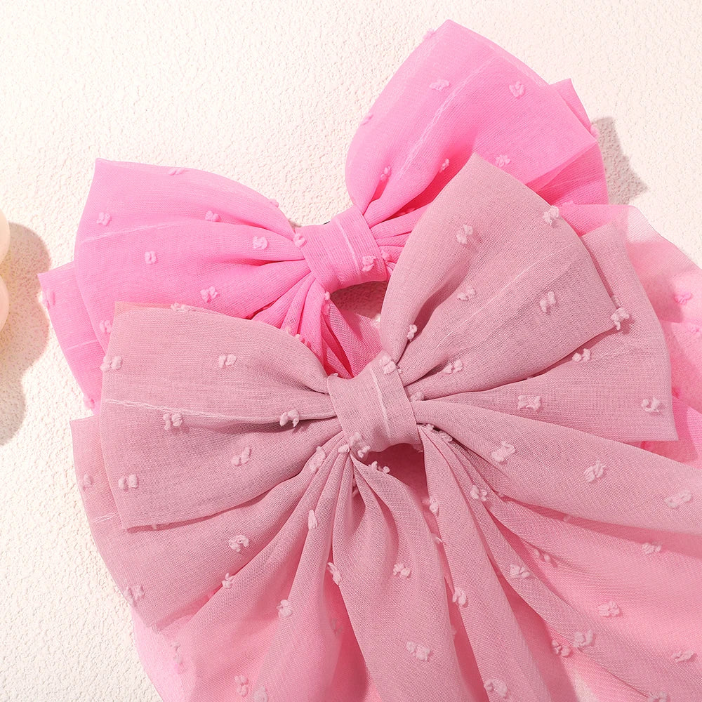 Elegant Long Satin Bow Hair Clip Large Chiffon Barrette