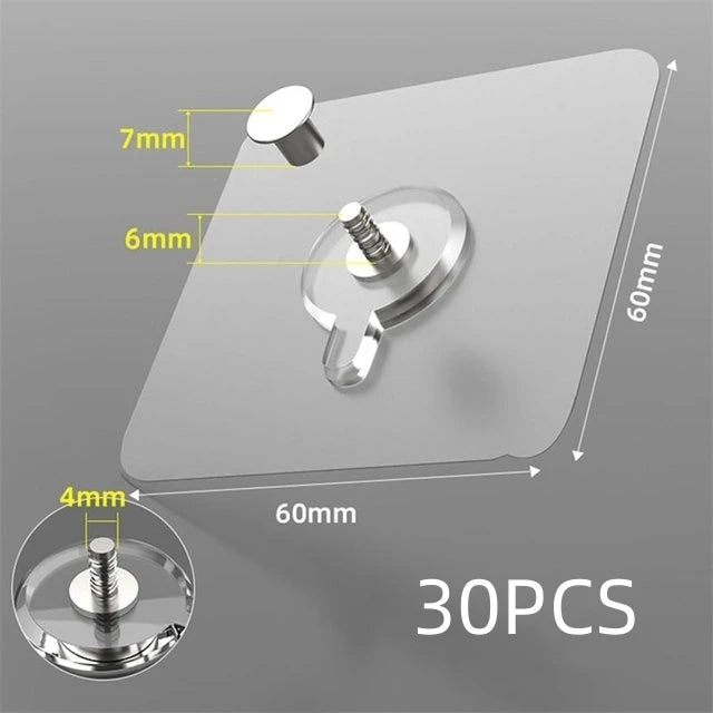 6-30Pcs Screw Wall Hooks Self Adhesive Hangers Seamless Nail Screw Free Sticker Hook for Wall Mount Kitchen Bathroom Home Office
