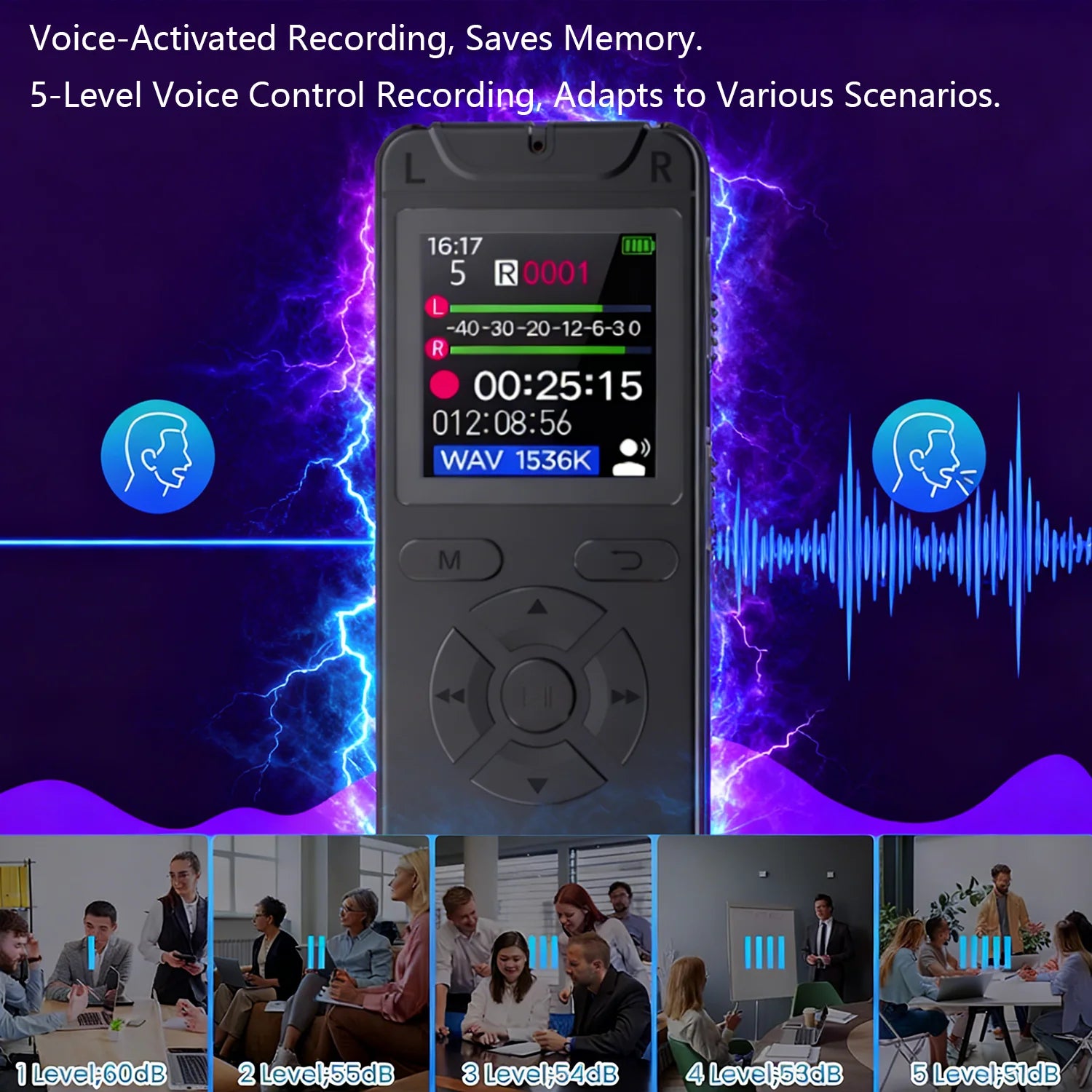 Digital Voice Activated Recorder with Playback MP3 Player Sound Audio Recorder Professional Mini USB Flash Drive Recording