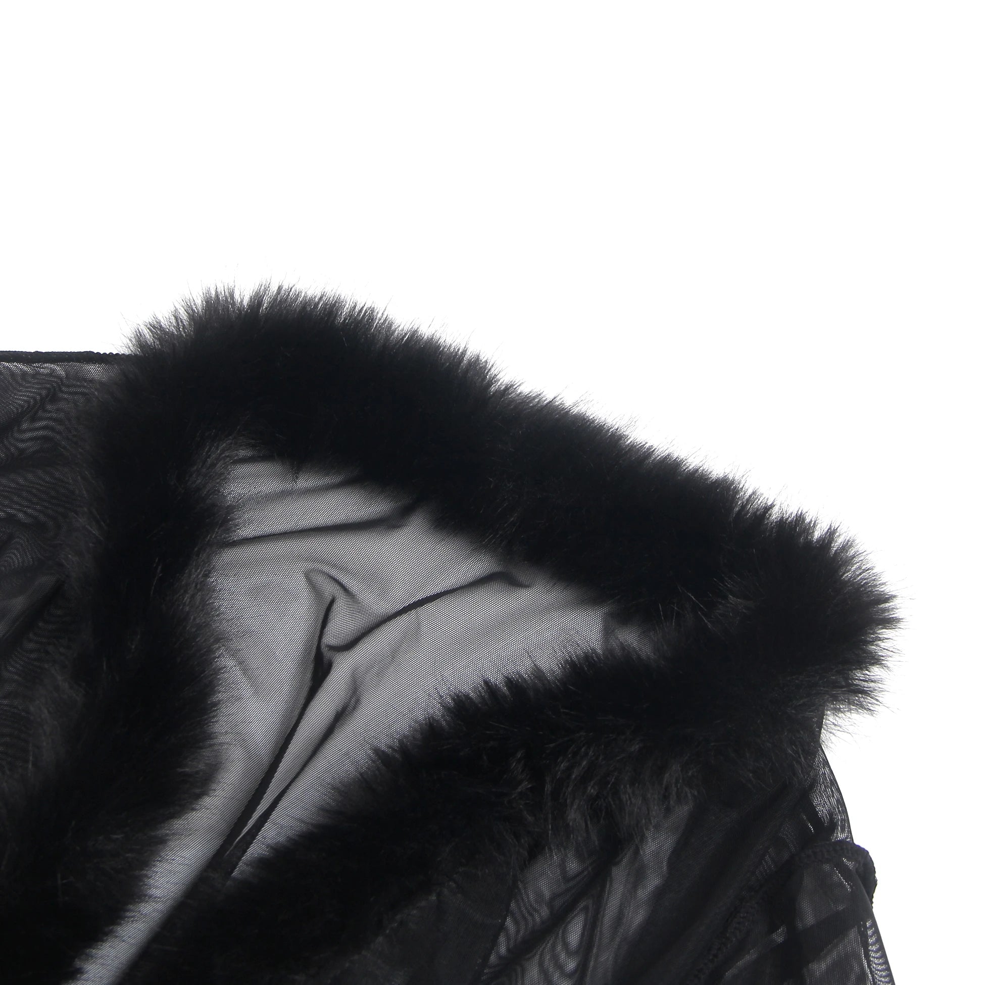 Long Sleeve Transparent Mesh Robe with Faux Mink